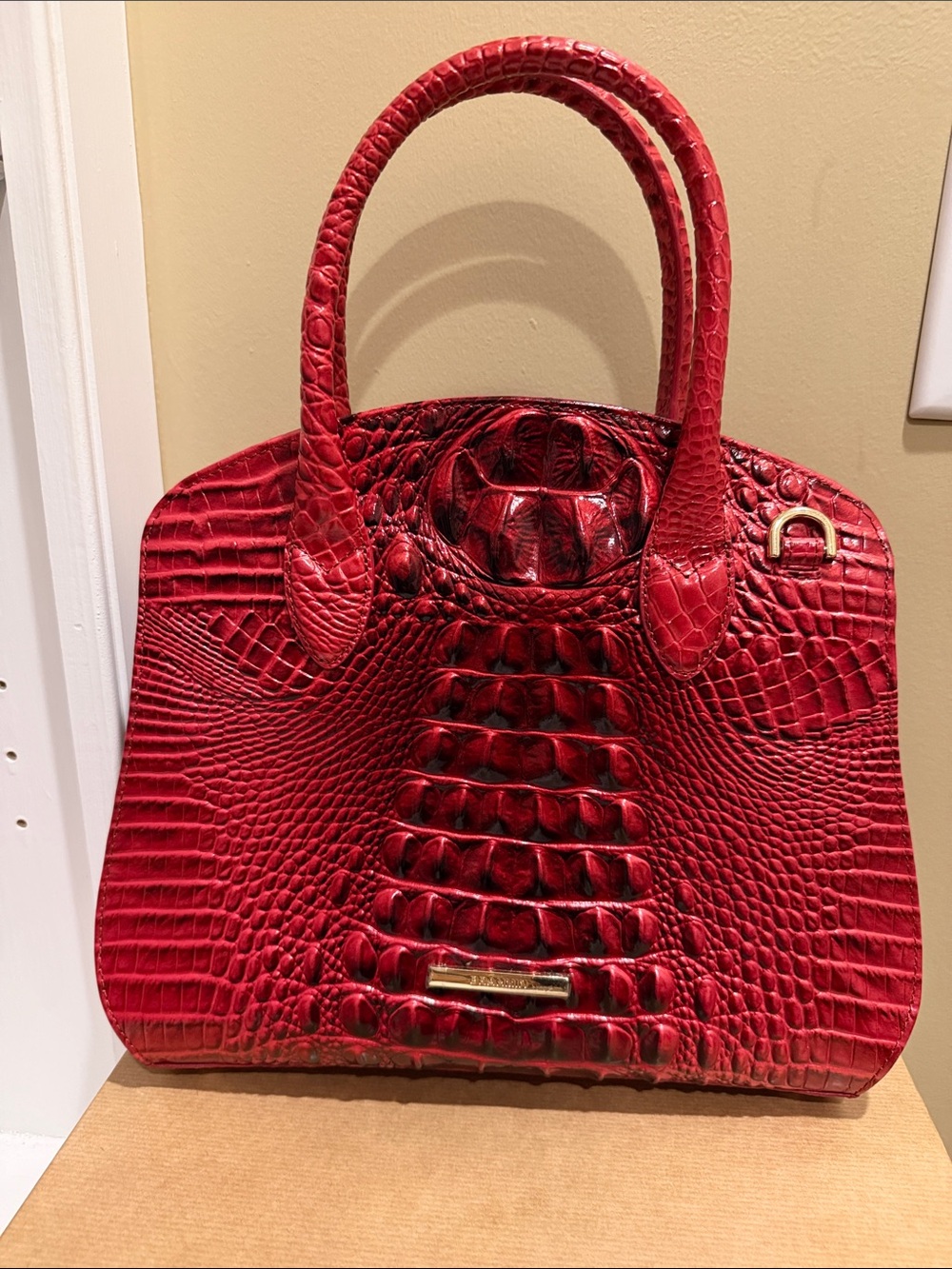 Brahmin Red Croco-Embossed Satchel